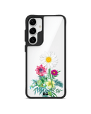 Clear Flowers And Daisy Black Hybrid Clear Case Cover For Samsung Galaxy S24 Plus