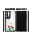 Clear Flowers And Daisy Black Hybrid Clear Case Cover For Samsung Galaxy S24 Ultra