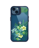 Clear Ferns & Flowers Blue Hybrid Clear Case Cover For iPhone 13