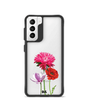 DailyObjects Clear Pink Red & White Flowers Black Hybrid Clear Case Cover For Samsung Galaxy S21 Plus