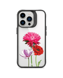 DailyObjects Clear Pink Red & White Flowers Black Hybrid Clear Phone Case Cover For iPhone 14 Pro